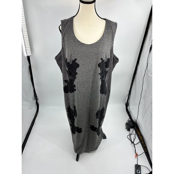 Catherines Womens Midi Dress Size 2X Gray Black Floral Sleeveless Plus Size - Picture 1 of 7